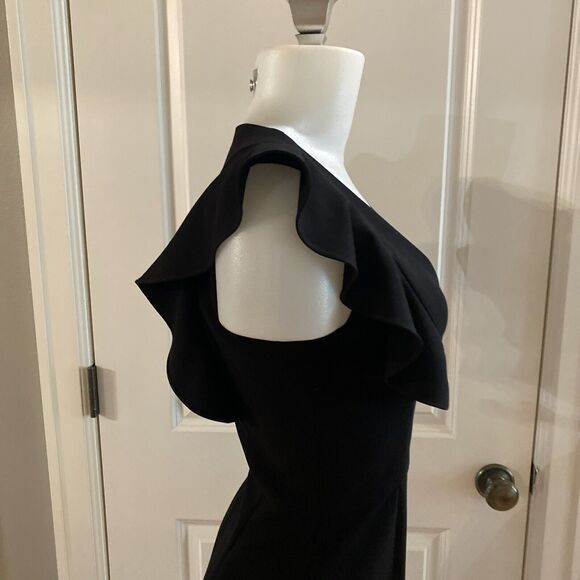 FRENCH CONNECTION Black WHISPER V-Neck RUFFLE Cocktail MINI DRESS -Size US 4 - Picture 7 of 14